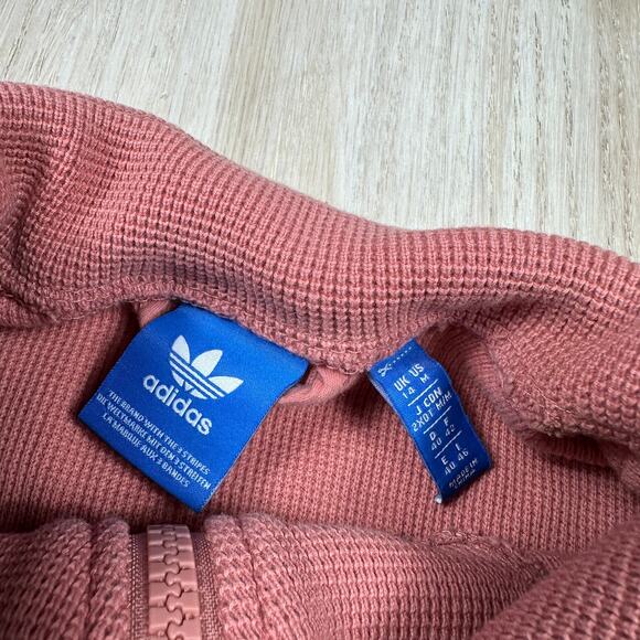 Adidas Raw Pink Short Sleeve Full Zip Waffle Knit Track Top Sporty Jacket Medium - Picture 10 of 14